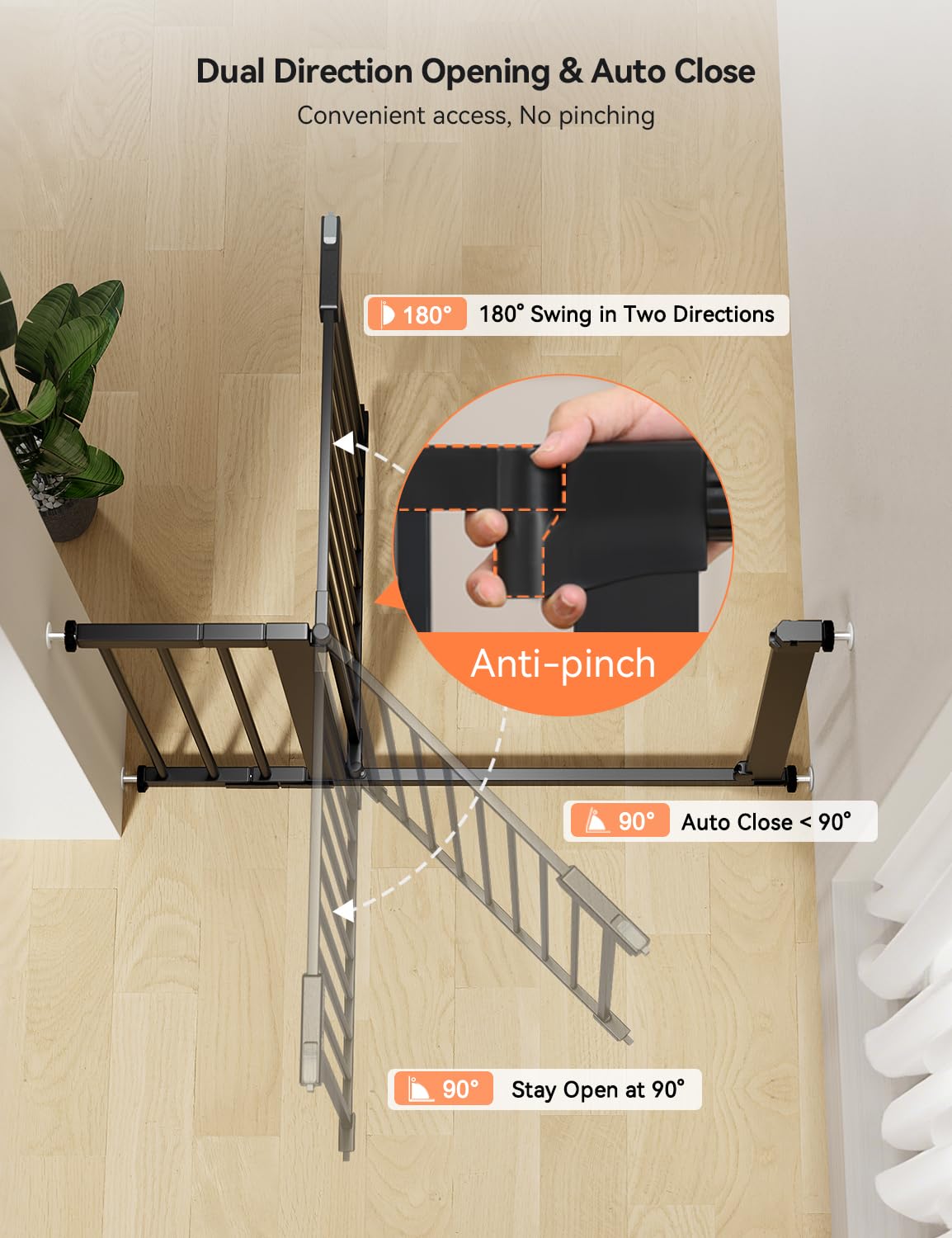 COMOMY 30 Tall Baby Gate for Stairs Doorways, Fits Openings 29.5 to 51.6 Wide, Auto Close Extra Wide Dog Gate for House, Pressure Mounted Easy Walk Through Pet Gate with Door, Black